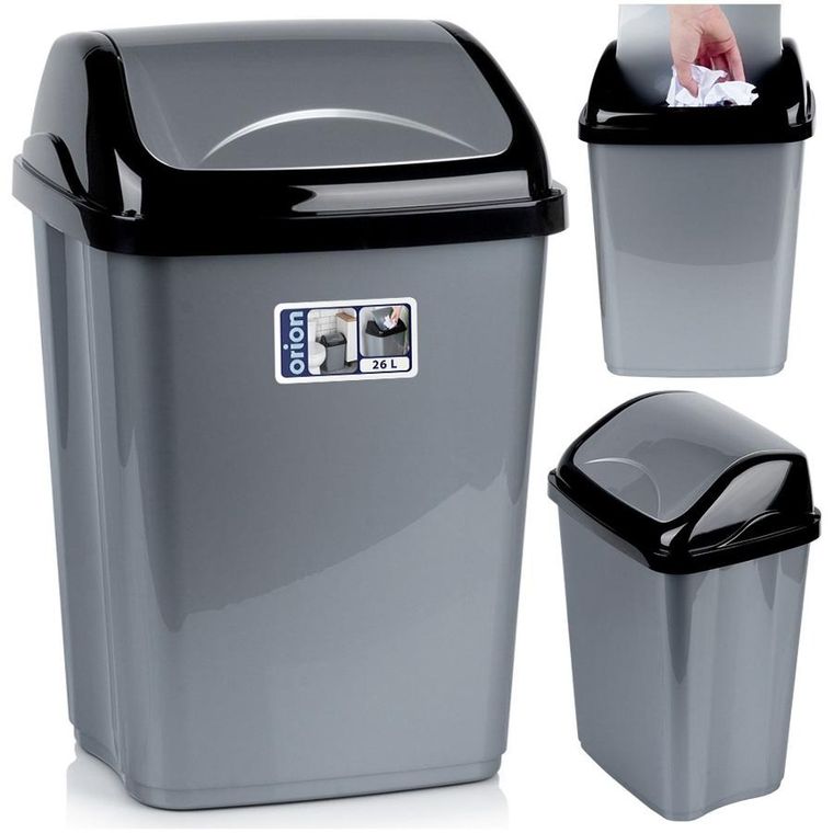Orion, kosz na śmieci, plastikowy, szary, 26l