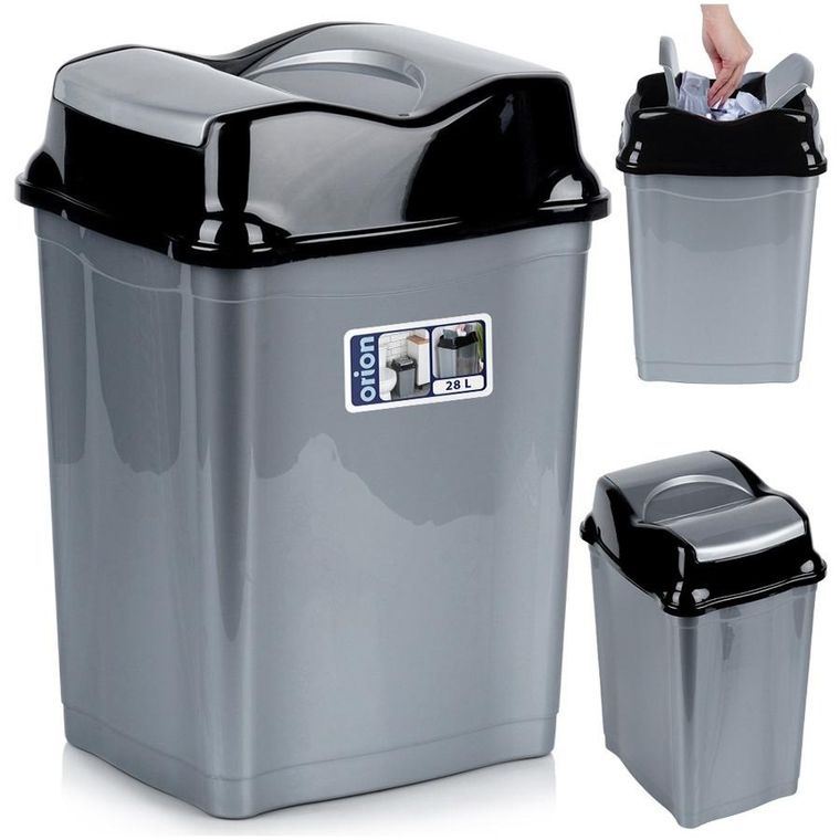 Orion, kosz na śmieci, plastikowy, szary, 28l