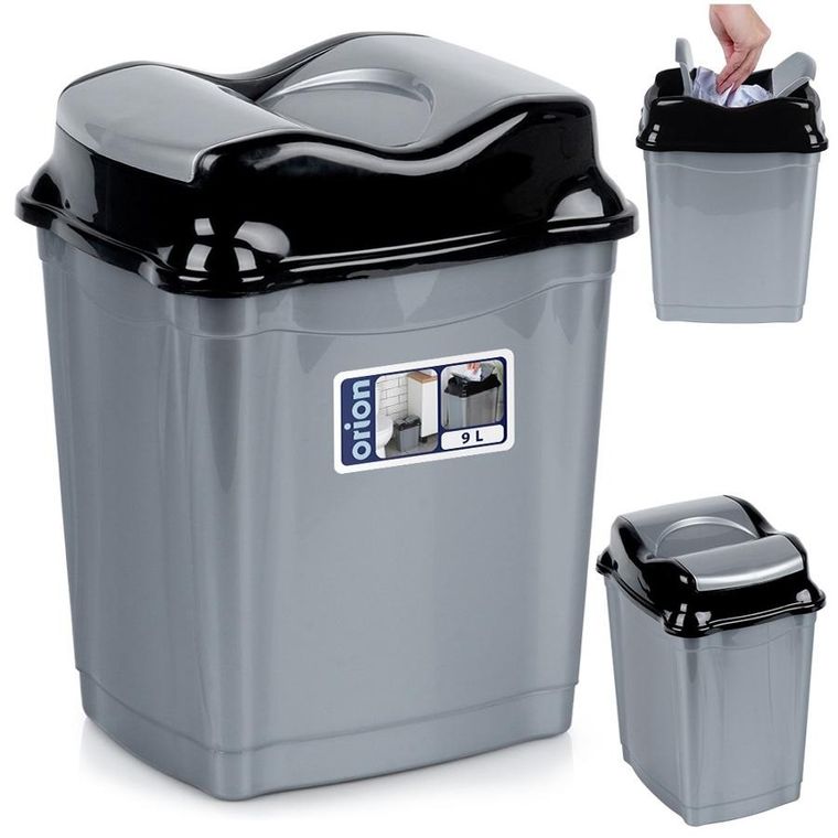 Orion, kosz na śmieci, plastikowy, szary, 9l