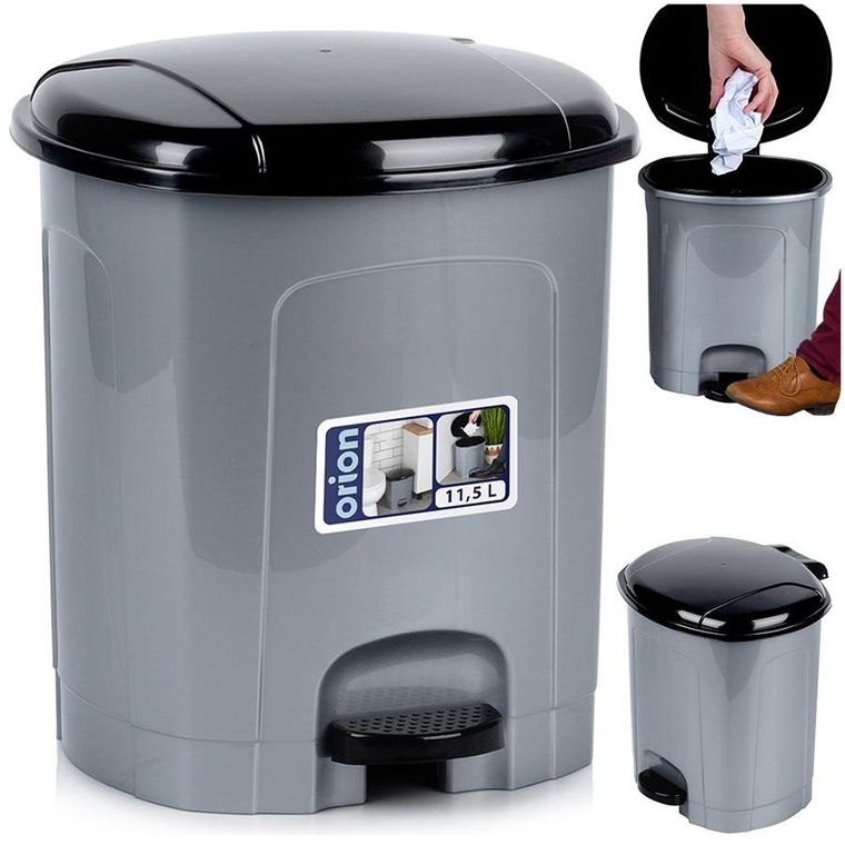 Orion, kosz na śmieci z pedałem, plastikowy, szary, 11,5l