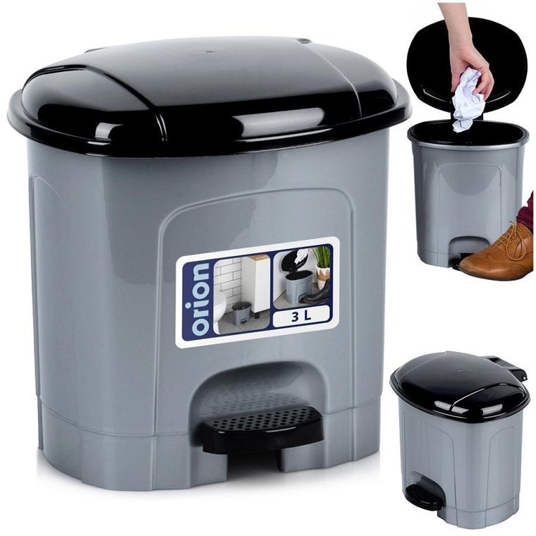 Orion, Kosz na śmieci z pedałem plastikowy szary 3l