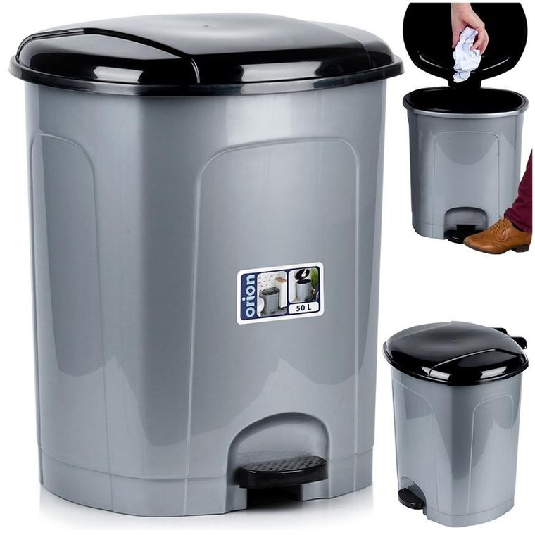 Orion, kosz na śmieci z pedałem plastikowy, szary, 50l