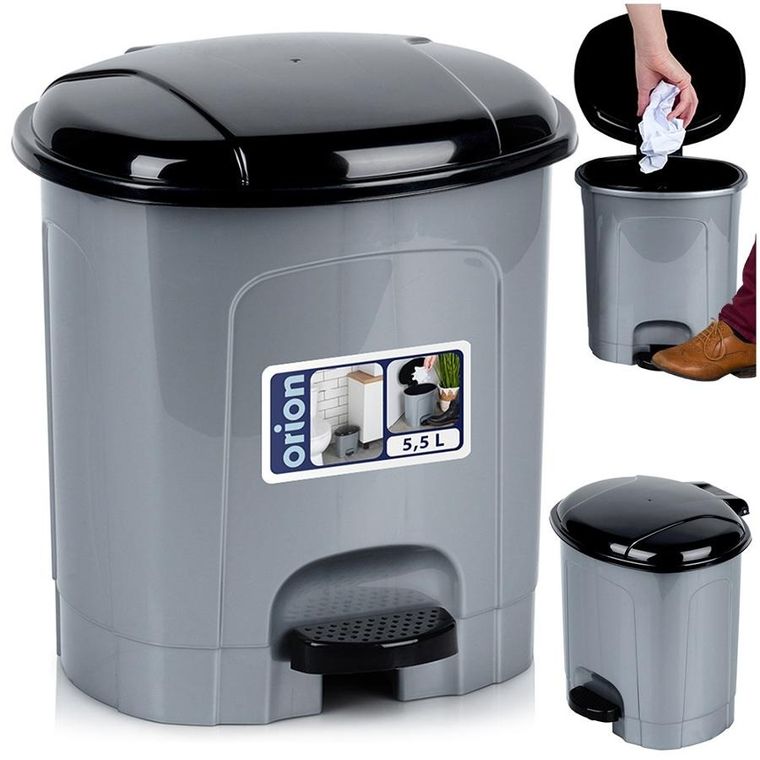 Orion, kosz na śmieci z pedałem plastikowy, szary, 5,5l