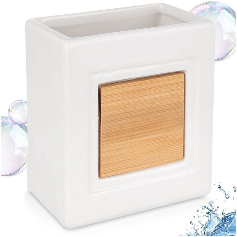 Orion, kubek łazienkowy, dolomitowy, bambusowy, biały