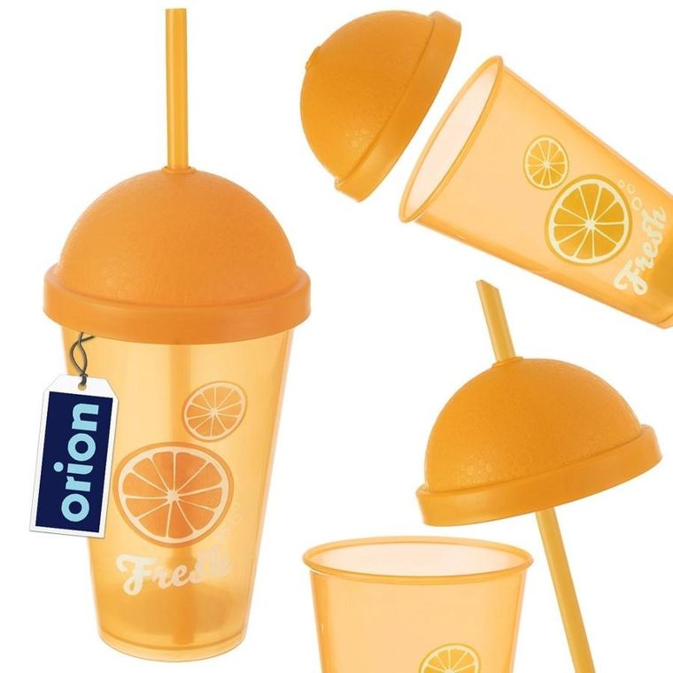 Orion, kubek plastikowy z pokrywką i słomką, 450 ml
