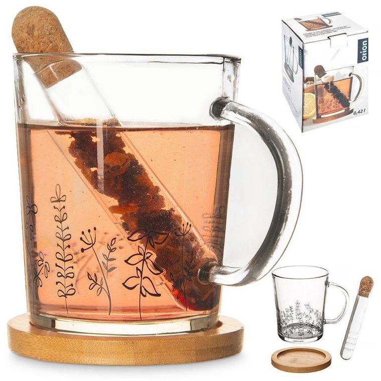 Orion, kubek szklany z zaparzaczem i podstawką bambusową rośliny, 3 elementy, 400 ml