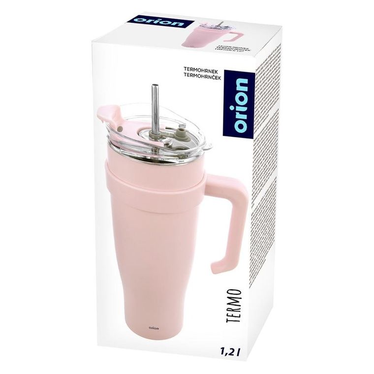 Orion, kubek termiczny z uchwytem, stalowy, różowy, 1,2l
