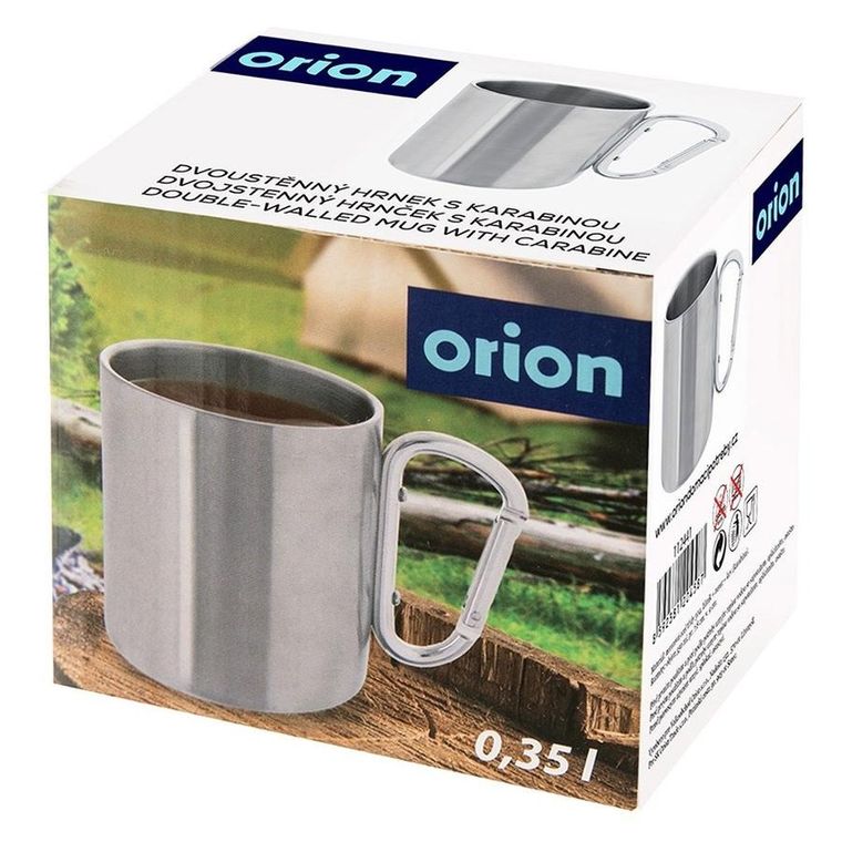Orion, kubek turystyczny stalowy z karabińczykiem, 350 ml
