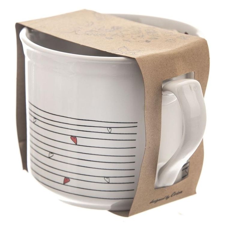 Orion, kubek z woreczkiem ceramiczny biały, serduszka, 700 ml