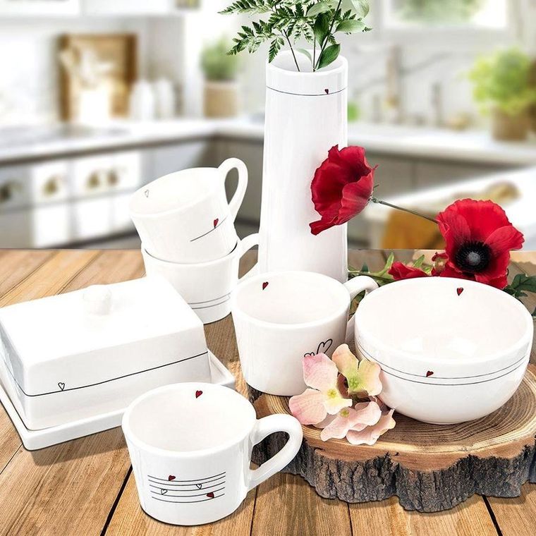 Orion, kubki / filiżanki z uchem ceramiczne białe, Serduszka, 2 szt., 210 ml