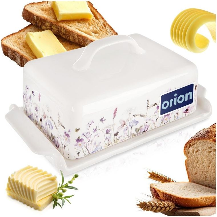 Orion, Louka, maselniczka porcelanowa, biała, kwiaty