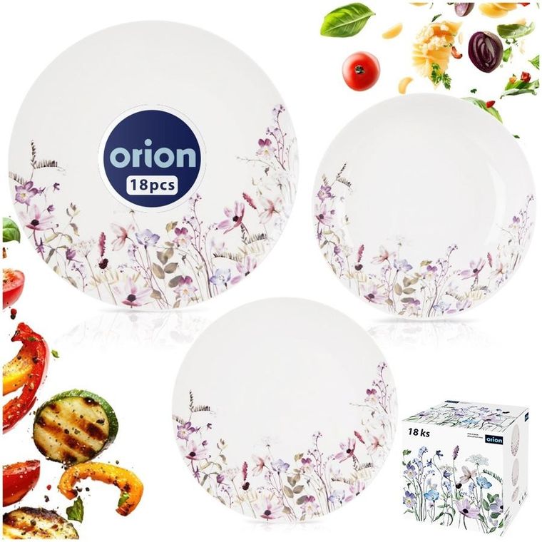 Orion, Louka, zestaw serwis obiadowy, porcelanowy, kwiaty, 18 elementów