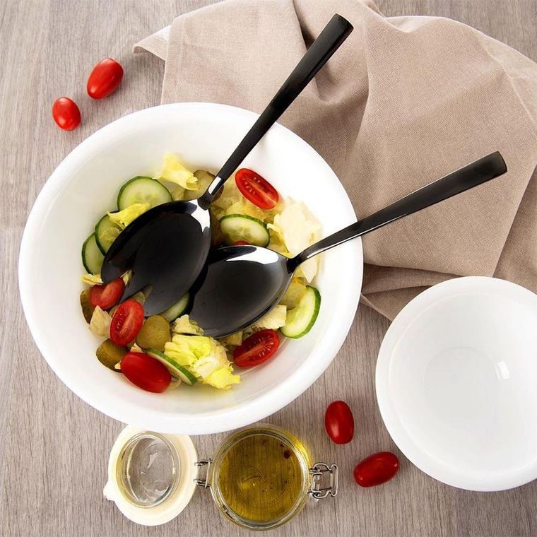 Orion, łyżka do sałaty, stalowa, czarna, 25 cm