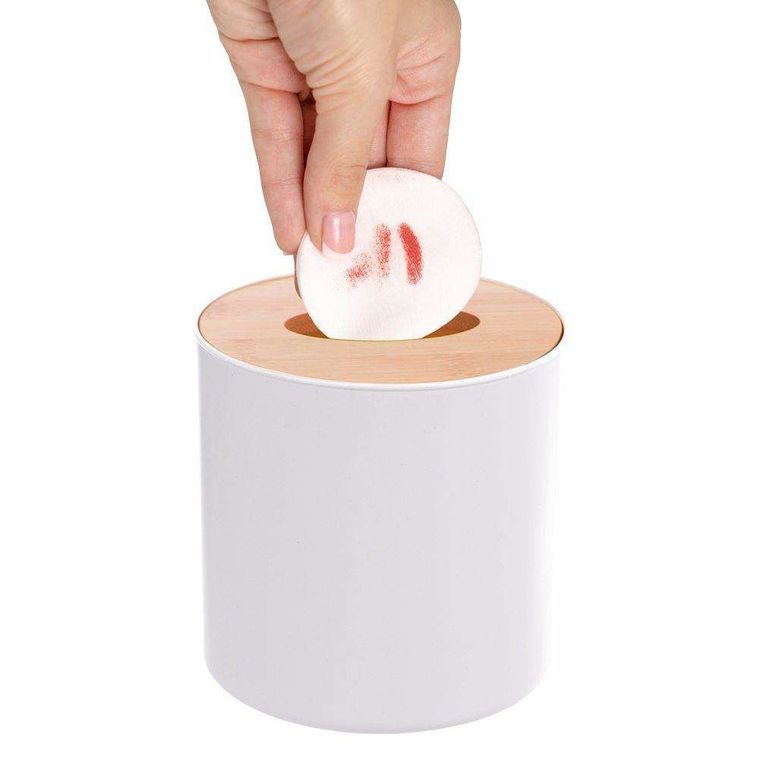 Orion, mini kosz łazienkowy z bambusową pokrywką, biały, 1,5l