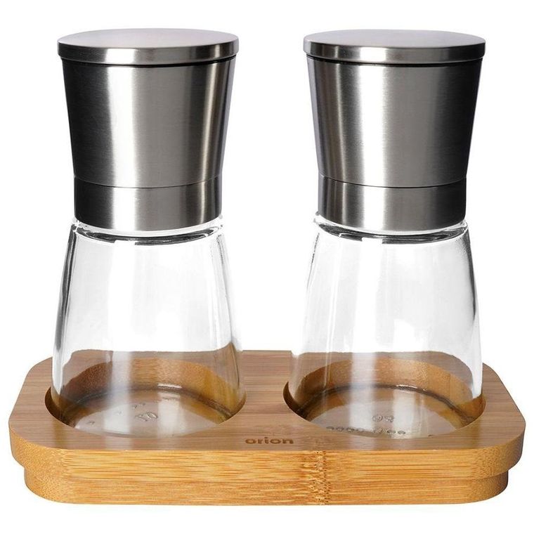 Orion, młynek do mielenia soli i pieprzu na bambusowym stojaku, 3 szt.