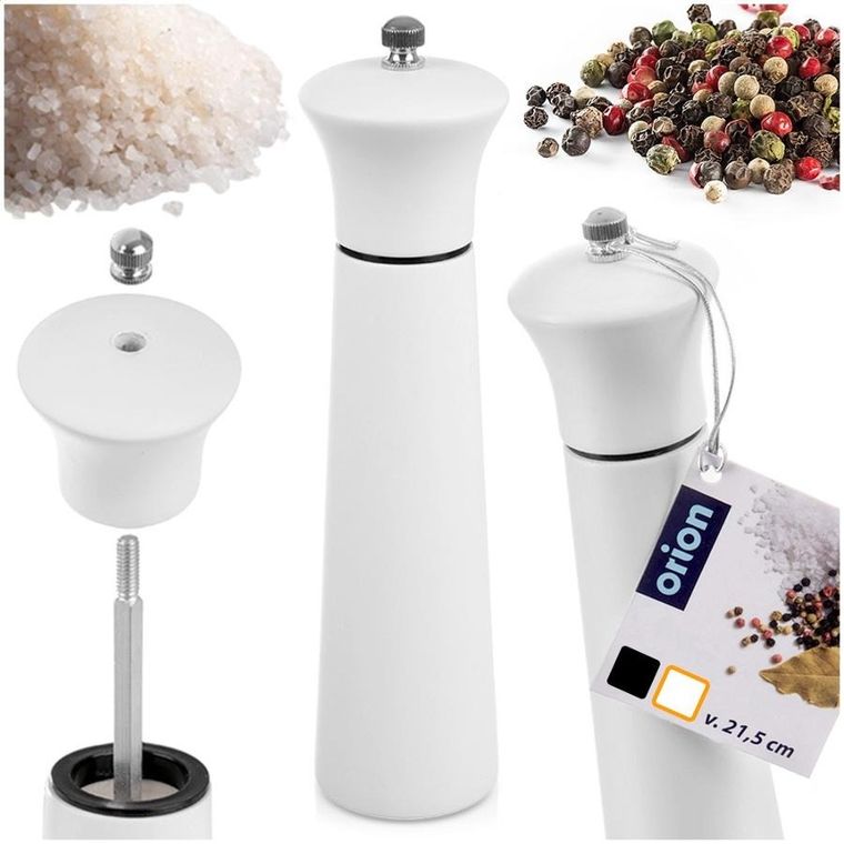 Orion, młynek do pieprzu i soli, drewniany, biały, 21,5 cm