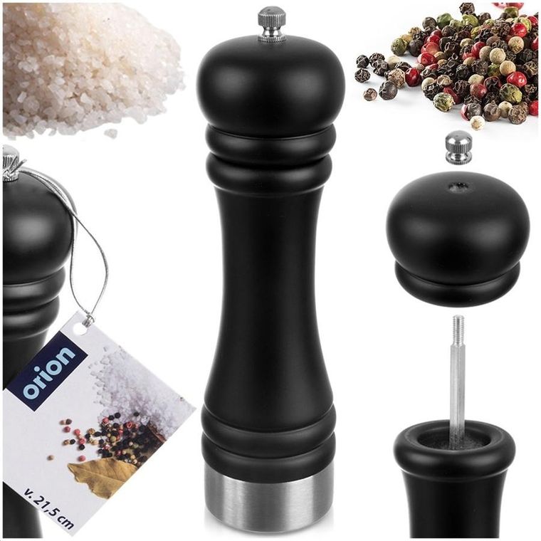 Orion, młynek do pieprzu i soli, drewniany, czarny, 21,5 cm