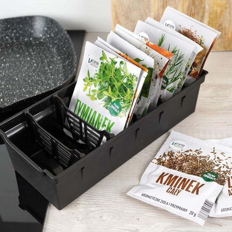 Orion, organizer kuchenny na torebki z przyprawami, czarny, 30-13-8 cm