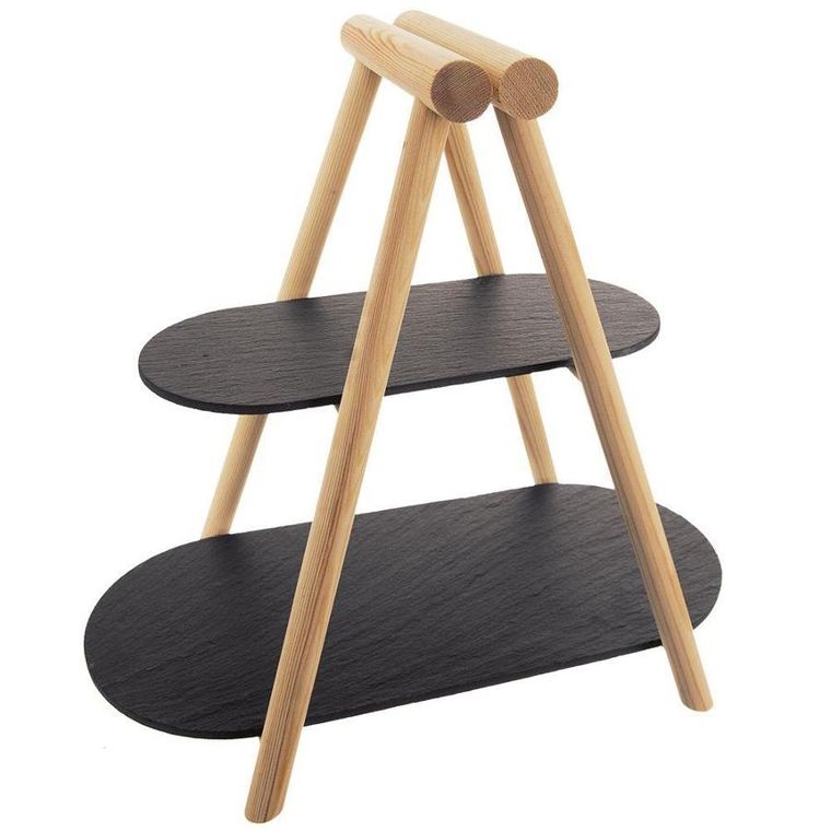 Orion, patera 2-poziomowa drewniana kamienna, 41-24-38.5 cm