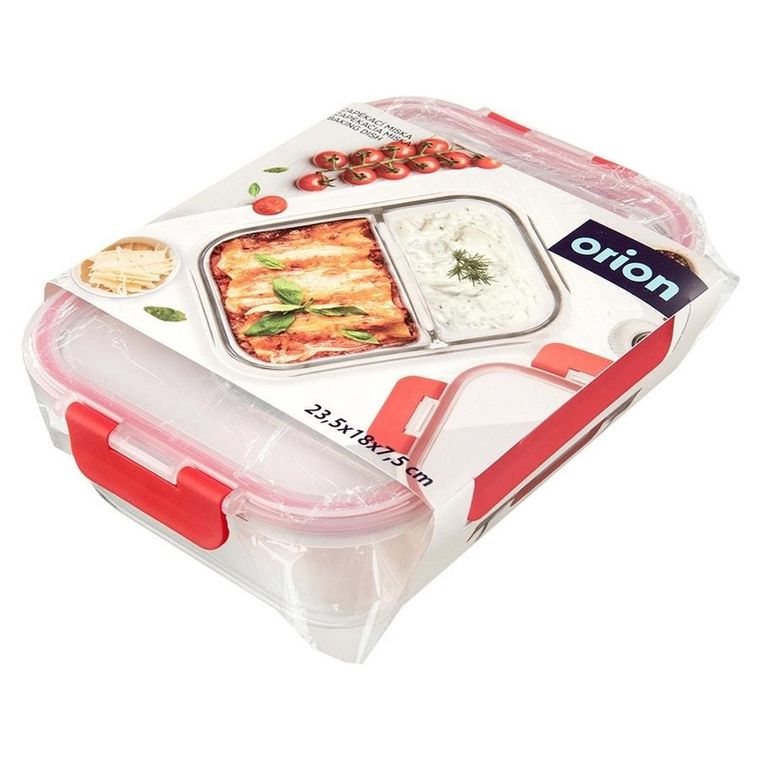 Orion, pojemnik na żywność szklany z pokrywką i uszczelką, dzielony 1,3l