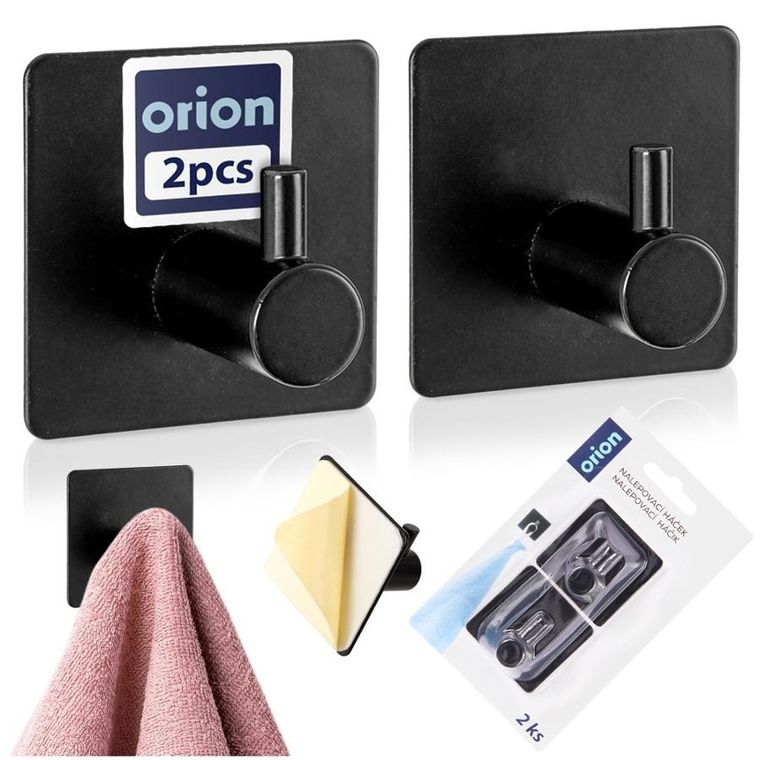 Orion, Radka, wieszak samoprzylepny, haczyk, czarny, 4,5-4,5 cm, 2 szt.