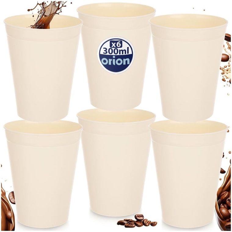 Orion, Sandy, kubki plastikowe, kremowe, 300 ml, 6 szt.