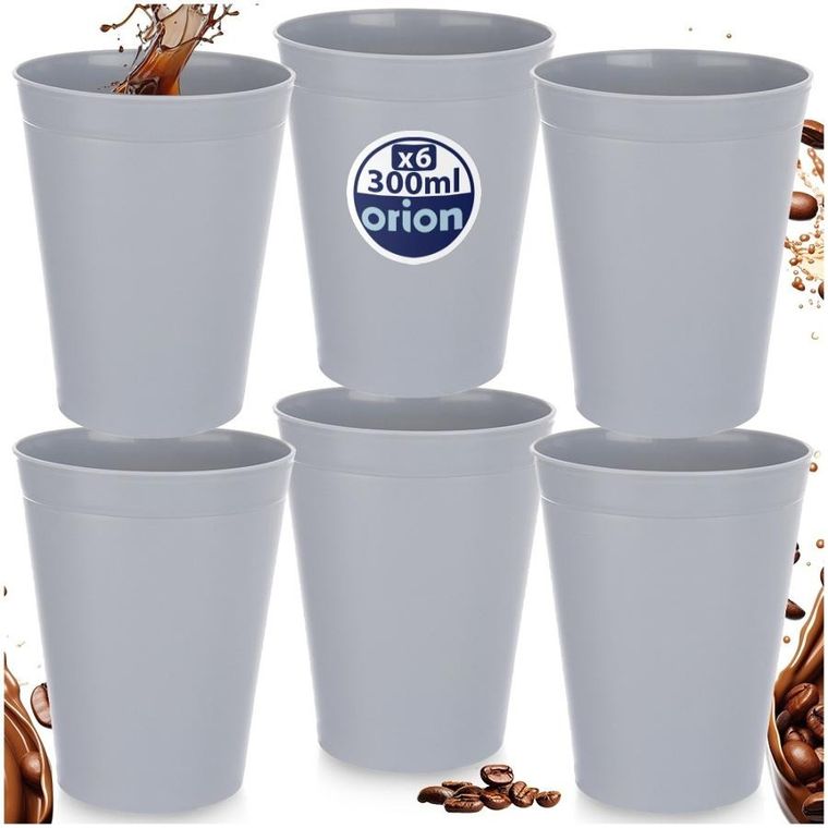 Orion, Sandy, kubki plastikowe, szare, 300 ml, 6 szt.