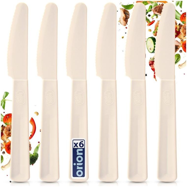 Orion, Sandy, noże stołowe, plastikowe, kremowe, 6 szt.