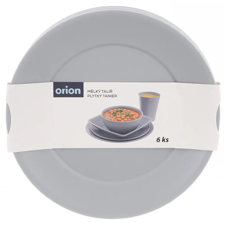 Orion, Sandy, talerze obiadowe, płytkie, plastikowe, szare, 23,5 cm, 6 szt.