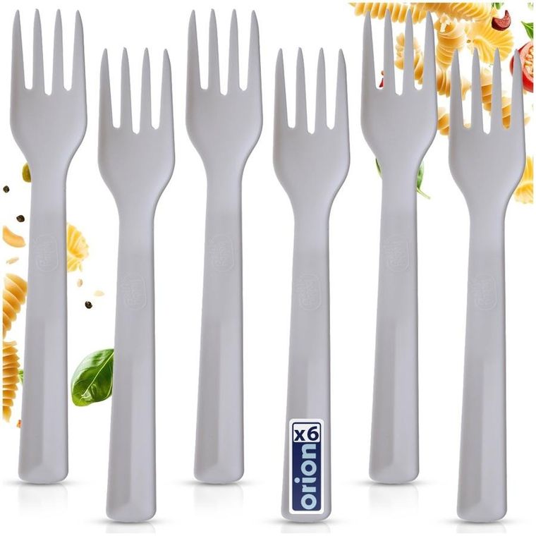Orion, Sandy, widelce stołowe, plastikowe, szare, 18 cm, 6 szt.