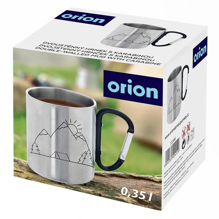 Orion, stalowy kubek turystyczny z karabińczykiem, 350 ml