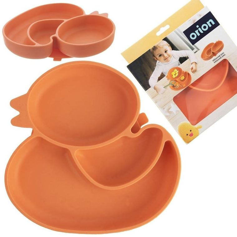 Orion, talerz dla dziecka, silikonowy, dzielony, pomarańczowa kaczka, 19,5-19 cm