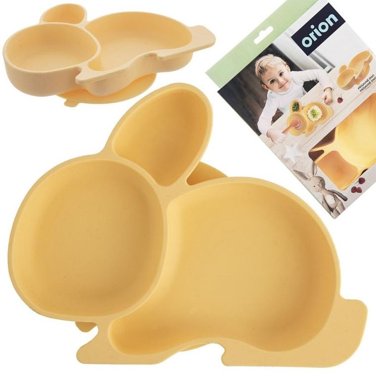 Orion, talerz dla dziecka silikonowy dzielon,y żółty zajączek, 23-18,5-3,5 cm
