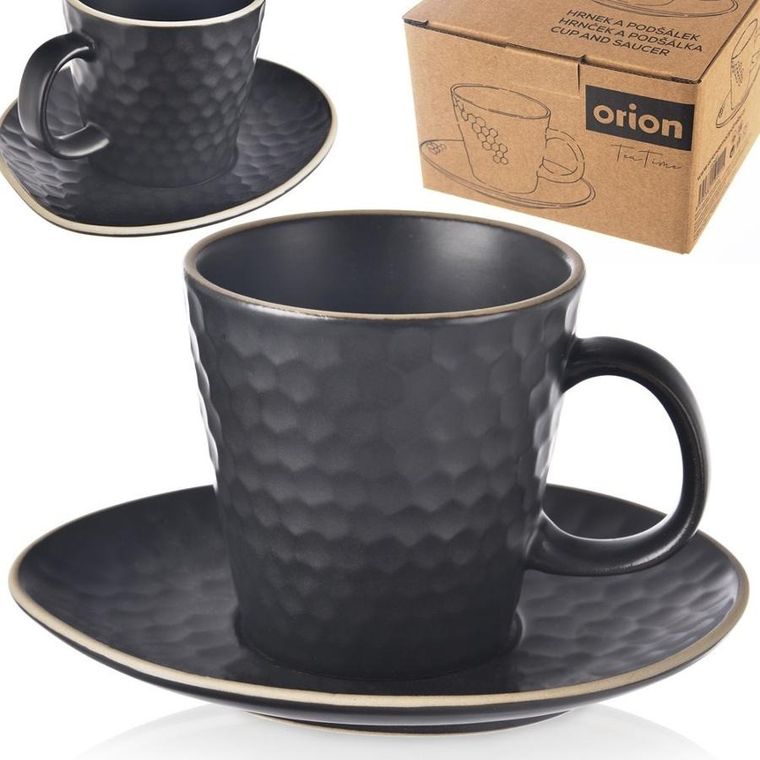 Orion, Tea Time, filiżanka ze spodkiem, ceramiczna, czarna, 235 ml