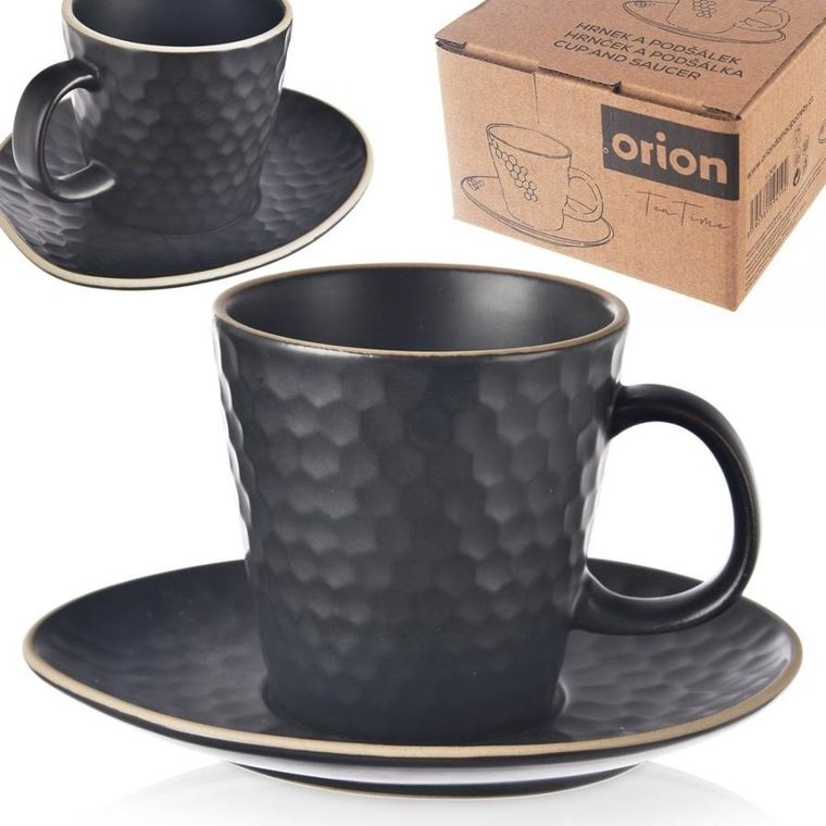 Orion, Tea Time, filiżanka ze spodkiem do kawy espresso, ceramiczna, czarna, 95 ml