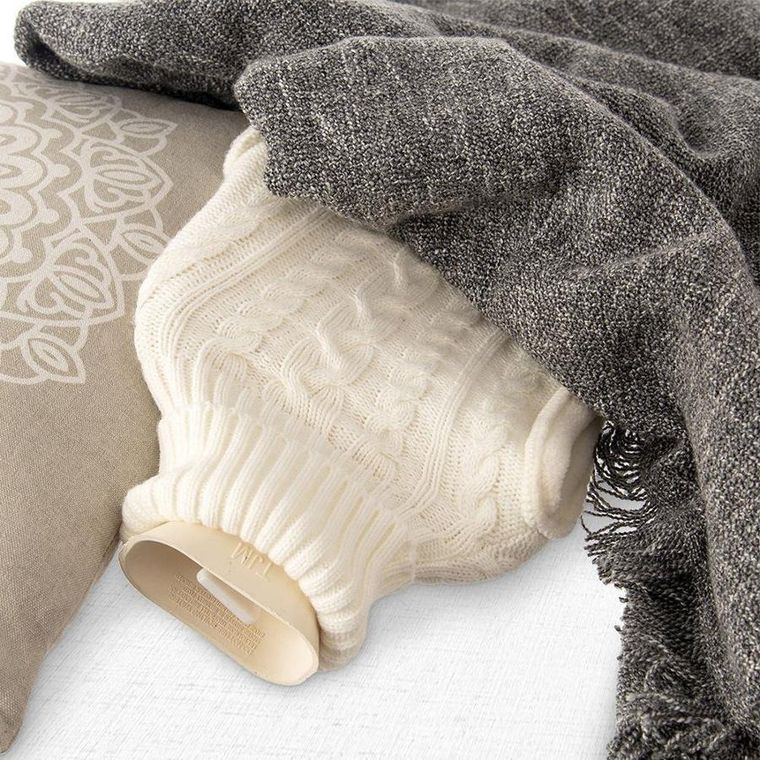 Orion, termofor gumowy w sweterku, beżowy, 1.6 l, 33-20 cm