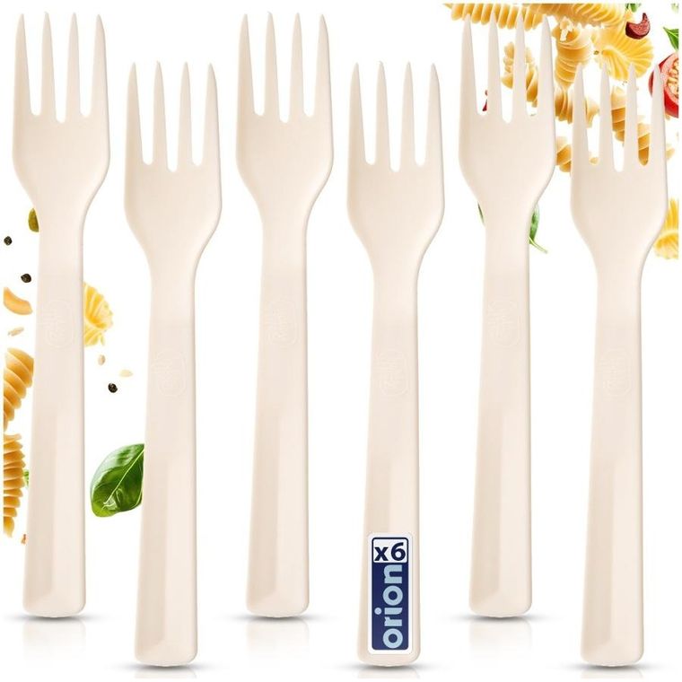 Orion, widelce stołowe, plastikowe kremowe, Sandy, 18 cm, 6 szt.