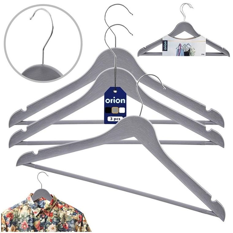 Orion, wieszaki na ubrania, szare obrotowe, 42,5-24 cm, 3 szt.