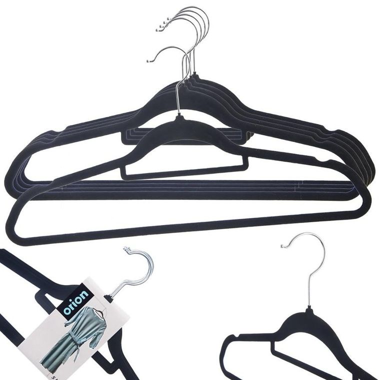 Orion, wieszaki na ubrania, welurowe, czarne, obrotowe, 45-23,5 cm, 5 szt.