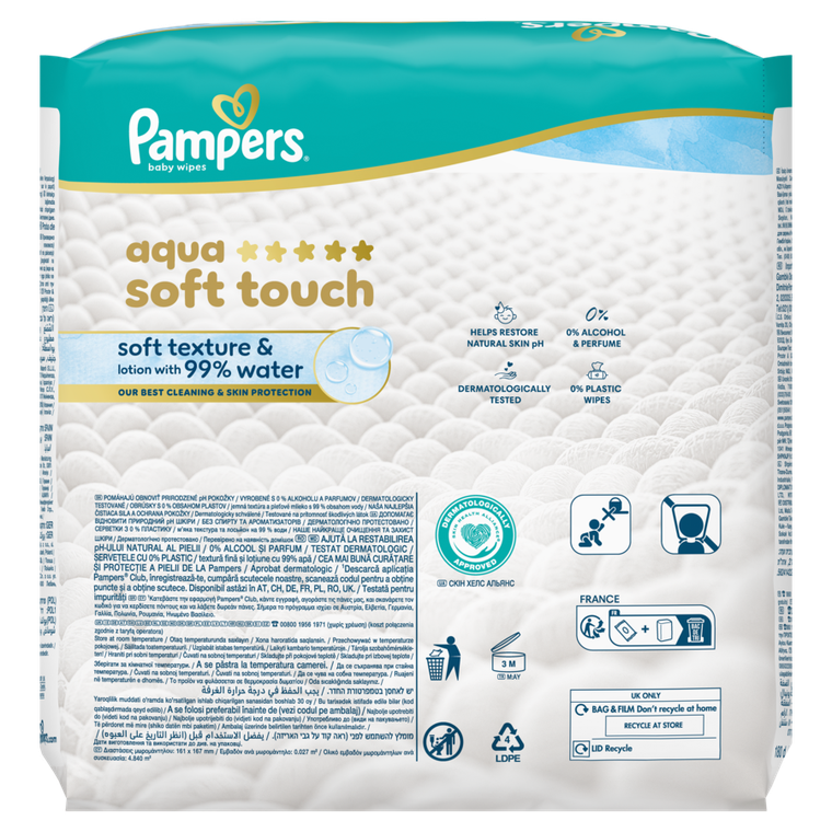 Pampers, Aqua Soft Touch, chusteczki nawilżane dla dzieci, 3-60 szt.