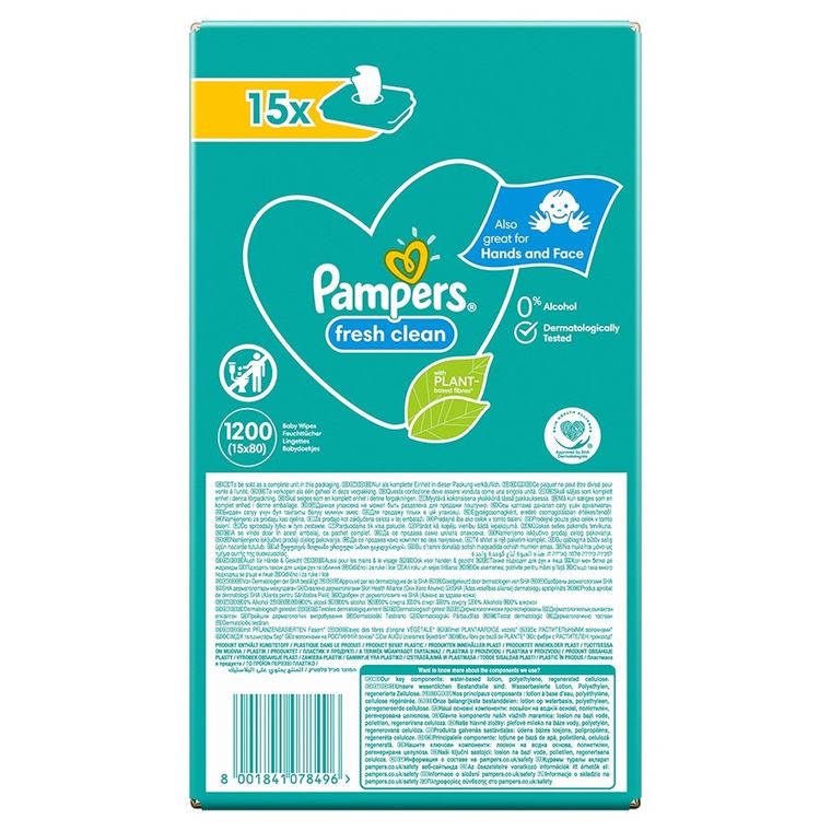 Pampers, Fresh Clean, chusteczki nawilżane, 15-80 szt.