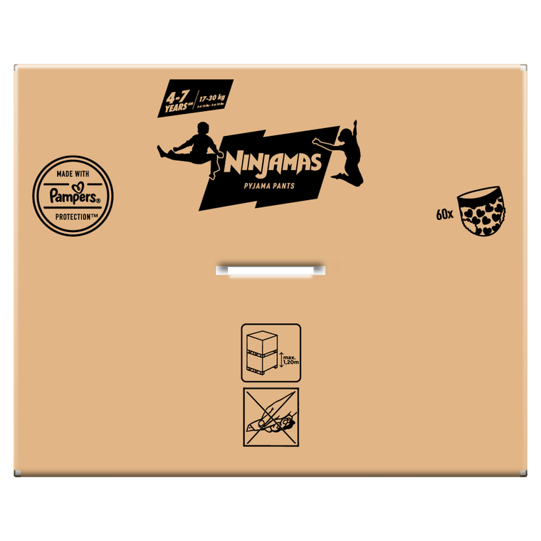Pampers, Ninjamas, Serduszka, chłonna bielizna na noc, rozmiar 4-7 lat, 17-30 kg, 60 szt.