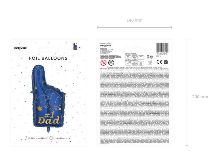 PartyDeco, balon foliowy #1 Dad, 46 x 86.5 cm, mix, 1 szt.