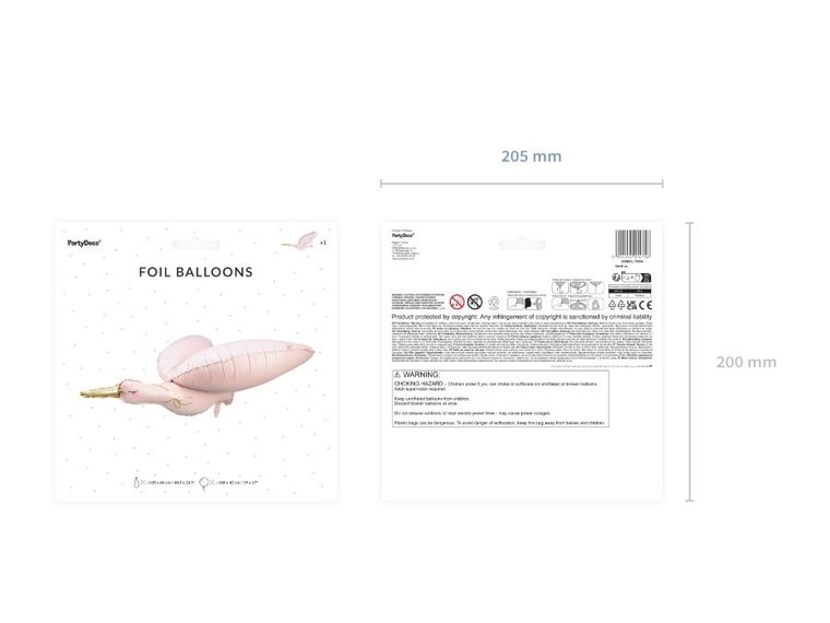 PartyDeco, balon foliowy, bocian, różowy, 103-60 cm