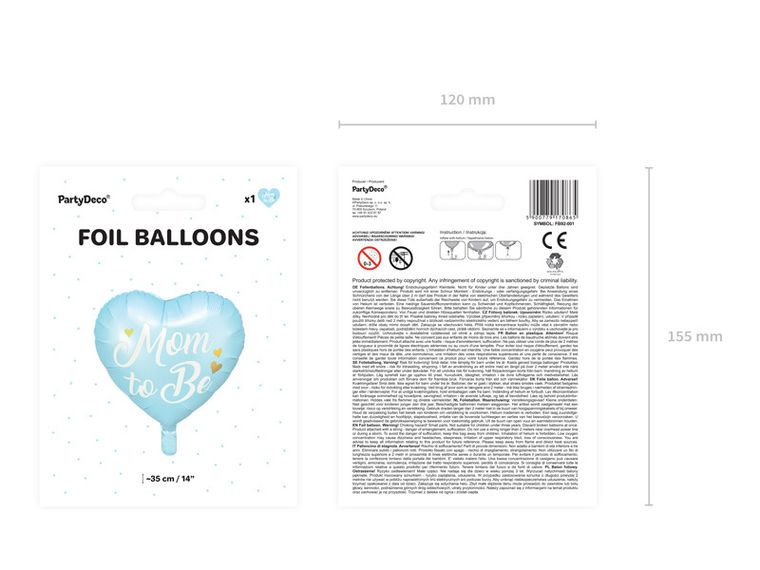 PartyDeco, balon foliowy Mom to Be, 35 cm, niebieski, 1 szt.