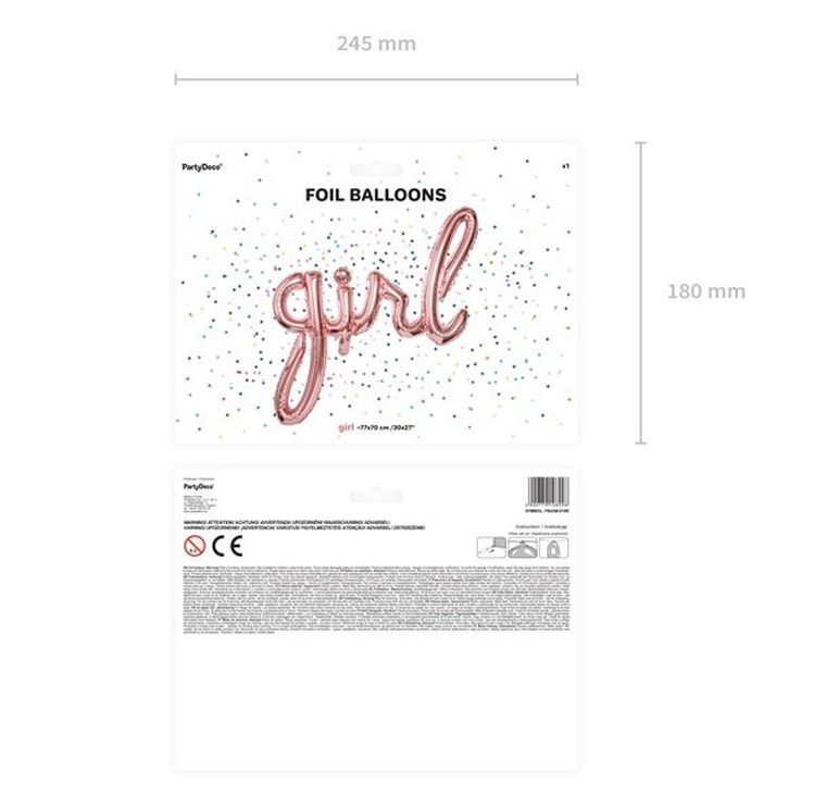 PartyDeco, balon foliowy, napis Girl, dekoracje dla dziewczynki, różowe złoto, 77-70 cm