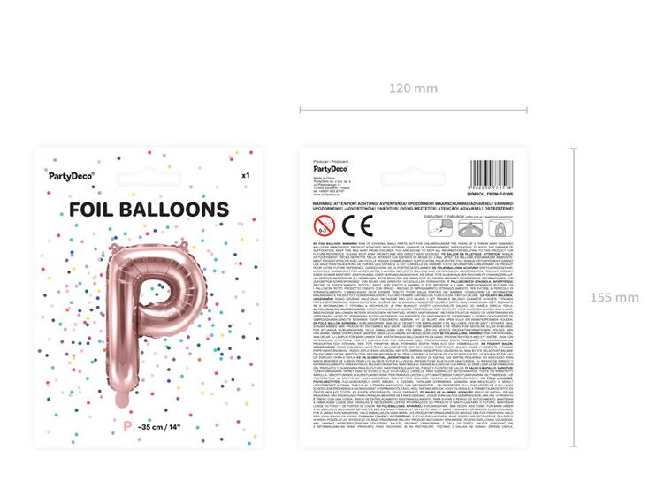 PartyDeco, balon foliowy, w kształcie litery P, 35 cm, różowe złoto