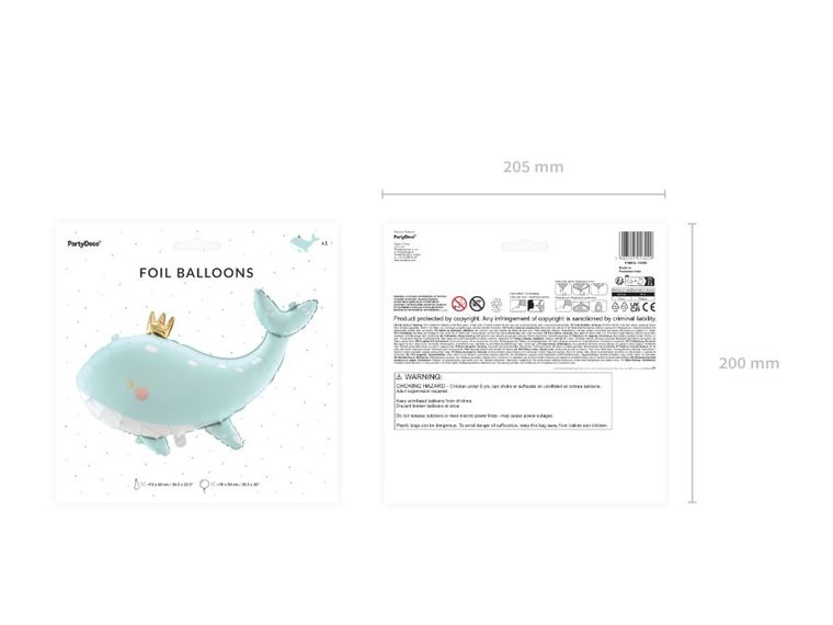 PartyDeco, balon foliowy, wieloryb, błękitny, 93-60 cm