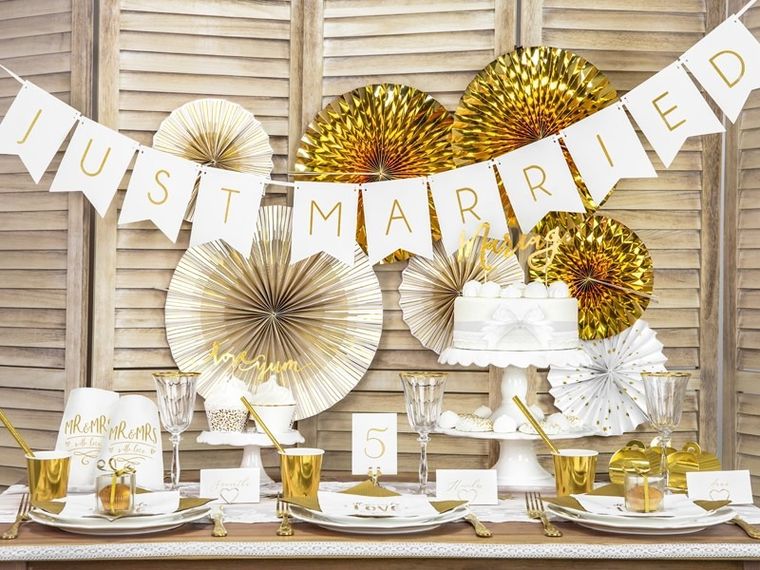 PartyDeco, baner Just Married, biały, 15-155 cm