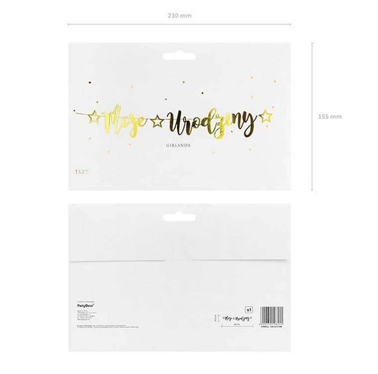 PartyDeco, baner Moje urodziny, złoty, 16,5-90 cm